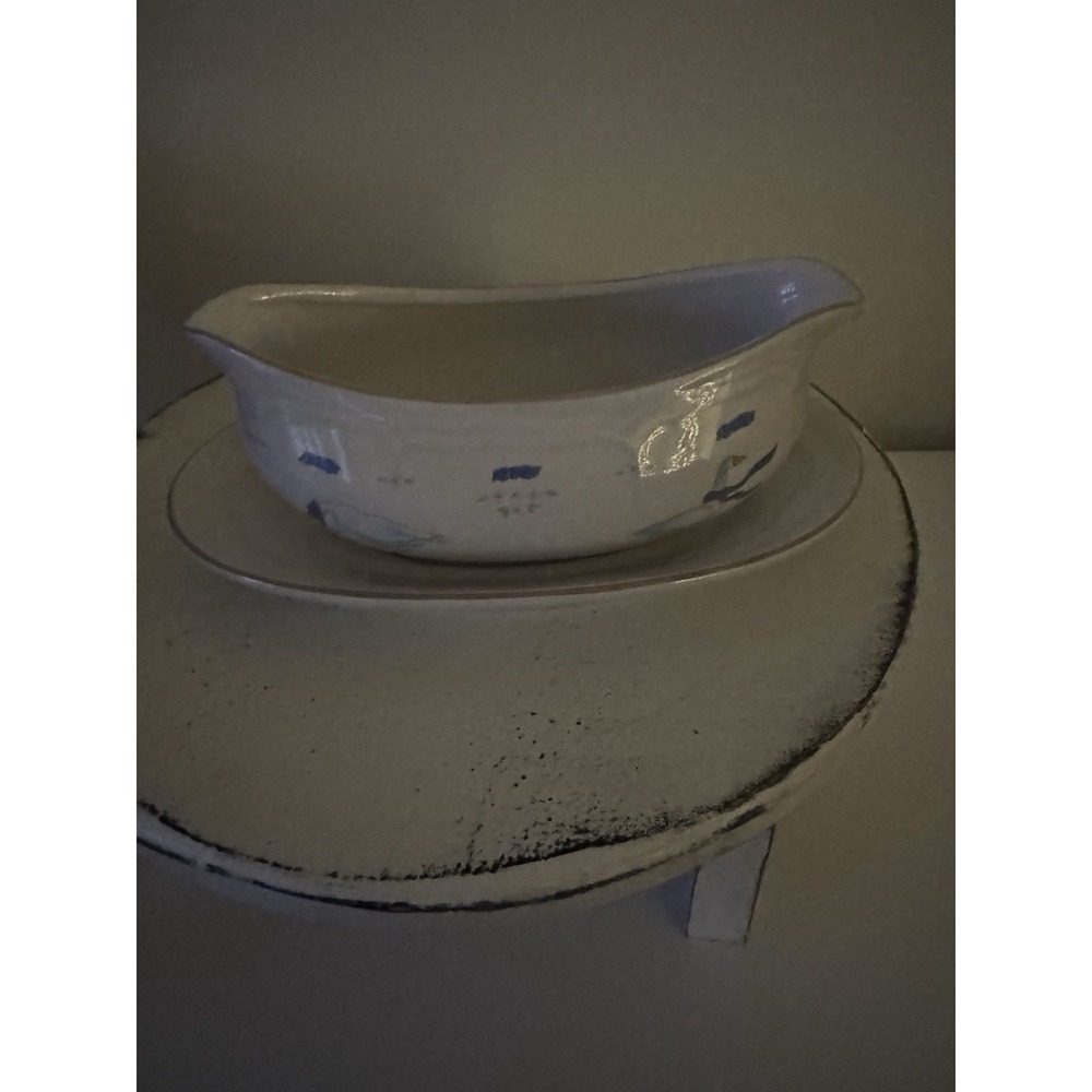 Newcor Stoneware Countryside Goose Gravy Boat w/ Underplate Vintage Set